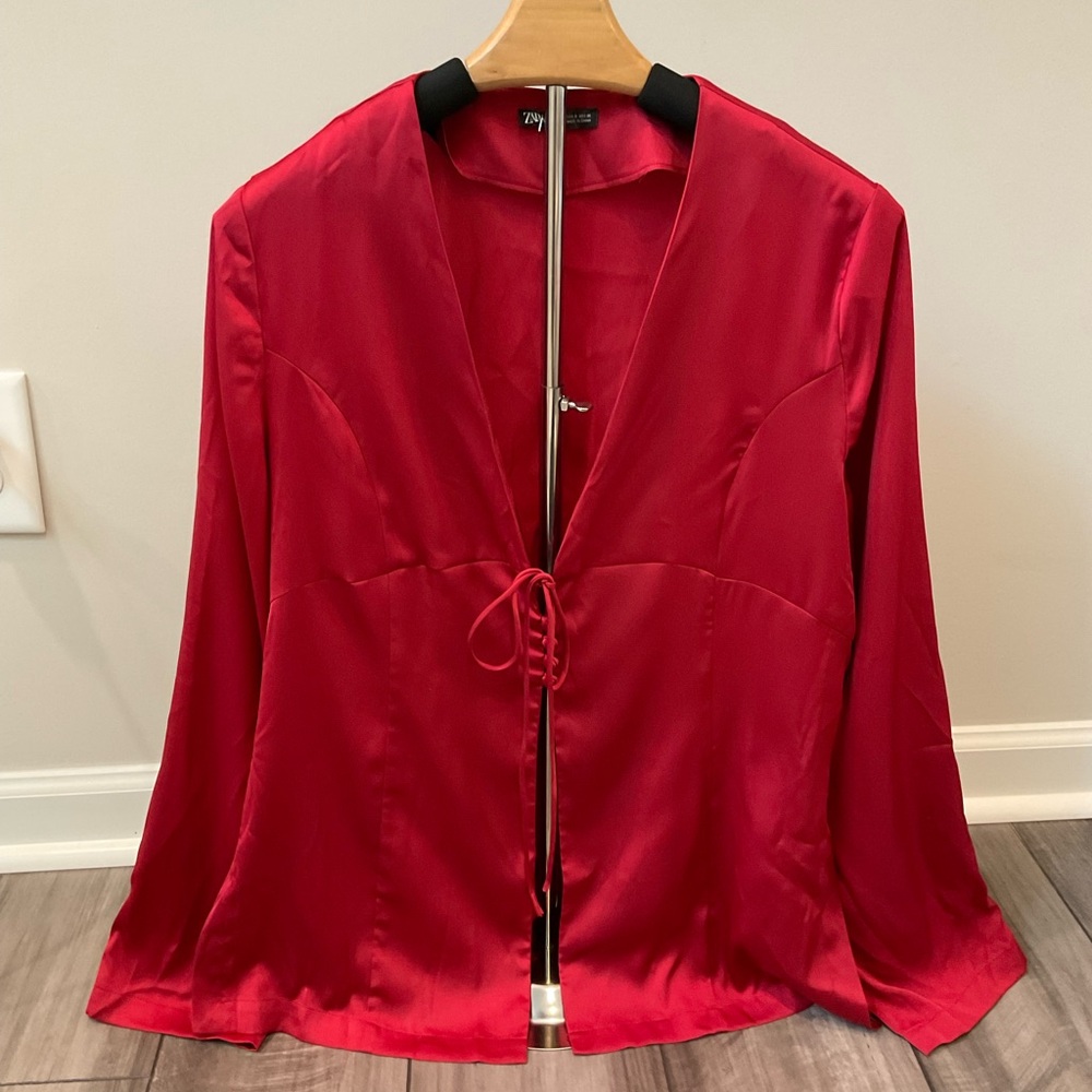 Zara Vibrant Red Satin Blouse